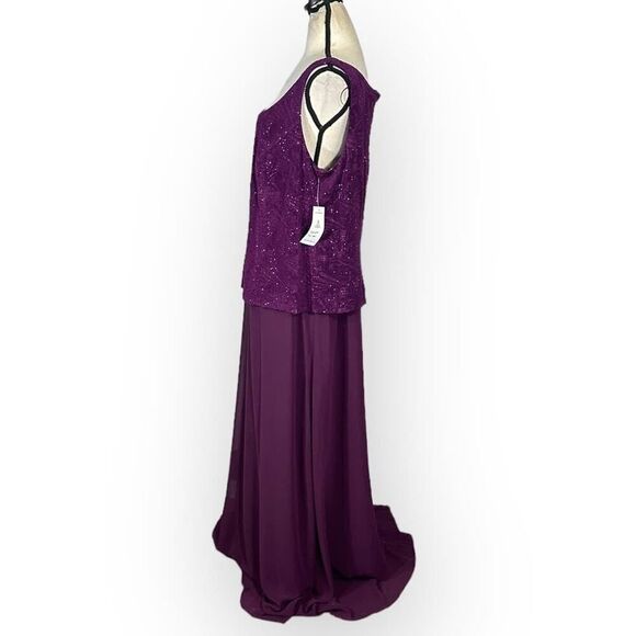 Alex Evenings Dress Women\'s Plus 16W Purple Glitter Jacquard Knit Maxi Gown NWT